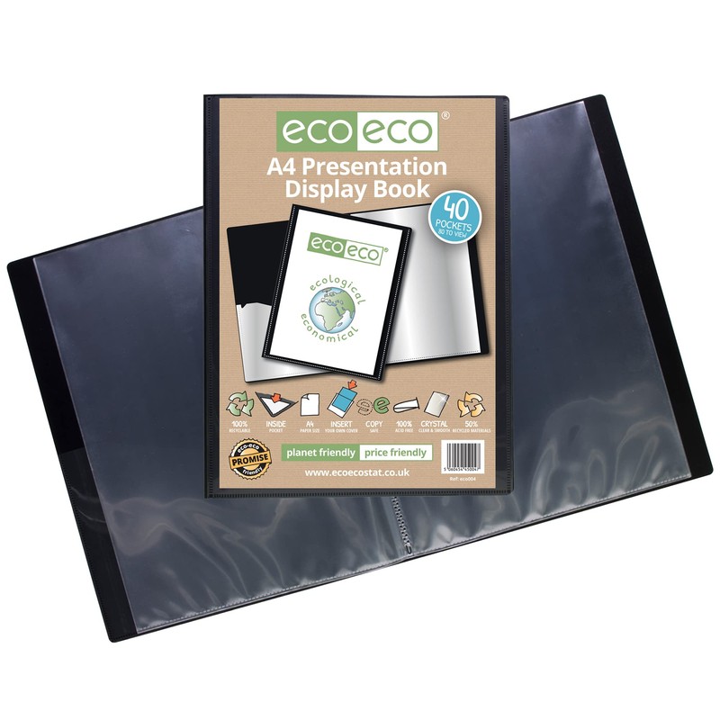 eco-eco A4 Size 50% Recycled 40 Pocket Black Presentation Display