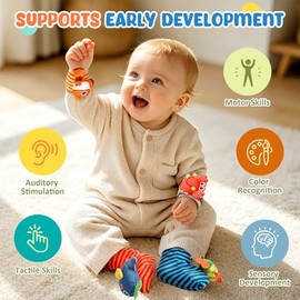 Baby Toys 0-6 6-12 Months, Baby Wrist Rattle Socks and Foot Finder Set | Bright Colors, Soft & Comfortable, Baby Wrist Rattles, Baby Rattle Socks, Inf