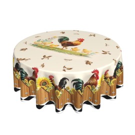 GOPIJDX Rooster Round Tablecloth 70 Inch Fall Sunflower Chicken Table Cloth Farmhouse Bird Tablecloth Buffalo Plaid Table Cover Heat Resistant Washable for Kitchen Dining Indoor Outdoor