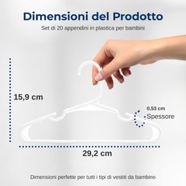 SereneLife 20 Grucce Appendiabiti in Plastica, Appendiabiti Antiscivolo e Salvaspazio per Abiti, Maglioni e Vestiti da Bambini, Stampelle Armadio Bianche