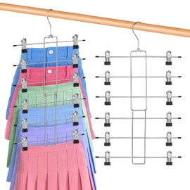 2 Pack Foldable 6-Layer Trouser Hangers Space Saving Metal Hangers with Adjustable Non-Slip Clips, Multi-Functional Hanger Organiser for Jeans, Skirts, Leggings, Scarves(Black)