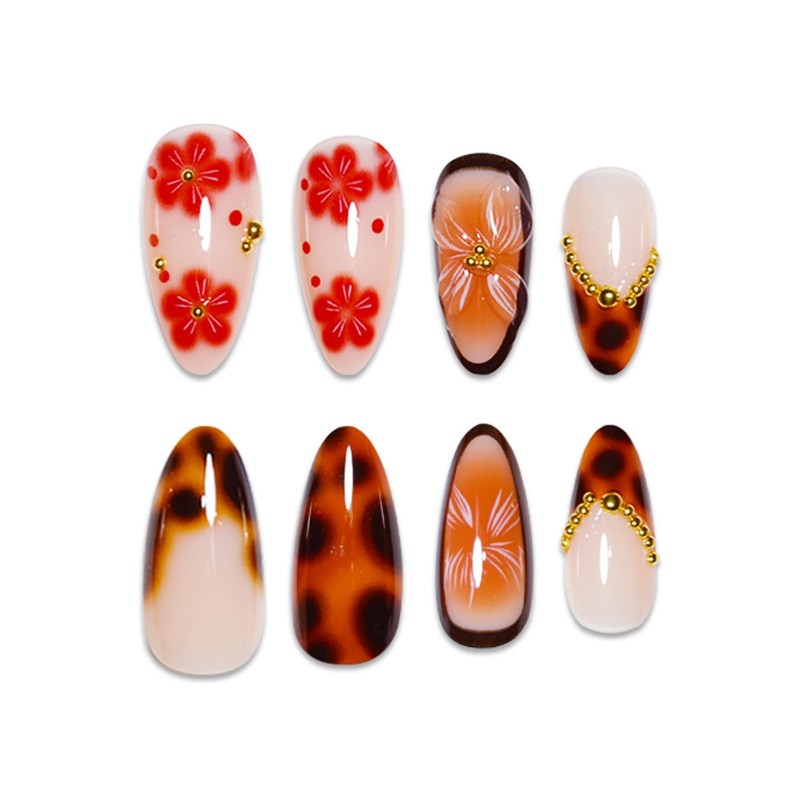 Tortoiseshell Leopard French Tip Press on Nails Medium Almond Fake