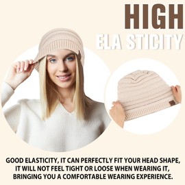 HAMUNI Women's Hat, Breathable Knitted Hat, Warm Winter Hat, Women's Street Style Slouch Beanie Hat, Classic Unisex Winter Hat with Soft Comfortable Fleece Lining, beige