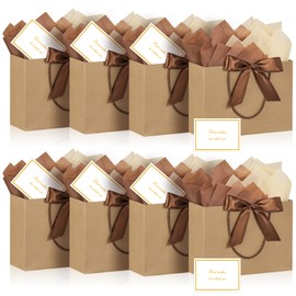 BBLIKE Gift Bags for Presents - 8 Pack Medium Gift Bags with Bow Ribbon, Party Bags with Handles 10 Tissue Papers and 8 Cards for Weddings, Birthday, Party, Celebration, Christmas