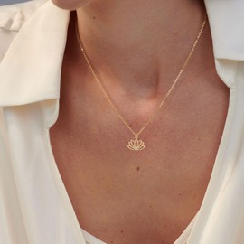 VRIUA Lotus Flower Necklace for Women 14k Plated Tiny Diamond Lotus Pendant Dainty Necklace Minimalist Simple Jewelry