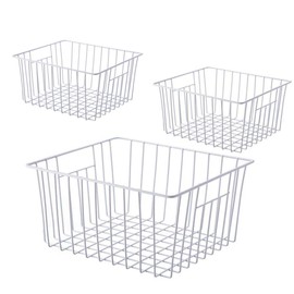 Freezer Wire Baskets, Kitchen Storage Organizer Bins for Chest and Upright Freezer, Refrigerator Dividers Containers with Handles - Pearl White (3)