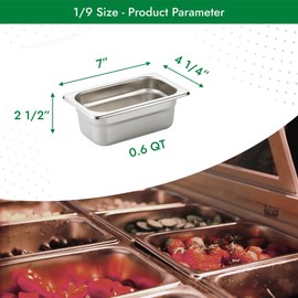 HECMAC 6 Pack Anti-Jam Hotel Pans, 1/9 Size 2-1/2 Inch Deep, Commercial Stainless Steel Chafing Steam Table Pan, Catering Storage Metal Food Pan, 23 Gauge