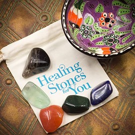 Home Protection Crystals with Purple Ceramic Bowl and Bloodstone, Carnelian, Fluorite, Smoky Quartz, and Sodalite