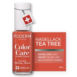 PODERM Care Polish with Tea Tree Mango Swiss Lab 8 ml Enriched with Tea Tree, Silicon & Biotin Cleans, Cleans & Nourishes Yellow Nails Developed by a Podiatrist
