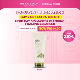 THE FACE SHOP Herb Day 365 Master Blending Foaming Cleanser 100ml / 170ml (Mung Bean / Lemon / Aloe) - Daily Use Foaming Cleanser