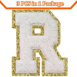 Letter Patches Iron on 3Pcs Chenille Letters for Jackets Varsity Letters Patches Letterman Glitter Patches Iron on Letter White R