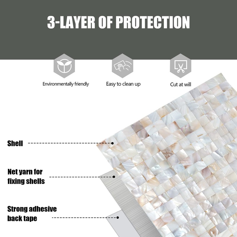 KASARO Peel and Stick Backsplash Shell Tiles, Mother of Pearl