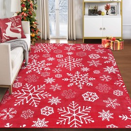 ROYHOME 8x10 Christmas Area Rug Christmas Snowflake Pattern Floor Cover Machine Washable Indoor Carpet Rug Decorative Non Slip Accent Rug for Kitchen Bathroom Living Room Bedroom