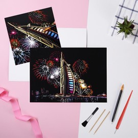 Scratch Art Paper, Paint by Scratch for Adults Kids, A4 Colorful Street View Etch Foil Art Set, Sketch Painting Landscape Scratch Board with Brush Wooden Stick for Party Game Christmas Birthday Gift