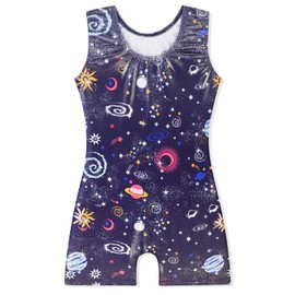 EQSJIU Girls Gymnastics Leotards with Shorts 5-6 Black Cosmos 5/6 Years Old Toddlers Planet Star Starry Galaxy Sparkly Sparkle Galaxy Outfits Dance Clothes