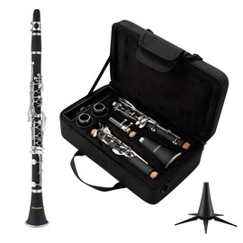 MoResolune B Flat Clarinet for Beginner, Student Clarinet Nickel-plated with 2 Barrels Stand Hard Case, Cleaning Kit for School Band Orchestra (Black)