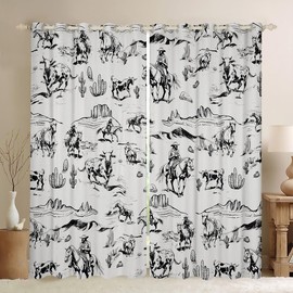 Feelyou Western Decor Curtains for Bedroom Living Room Kids Boys Girls Wild West Cowboy Blackout Curtains (2 Panels, 42 x 63 Inch) Rodeo Cowboy Style Darkening Dreapes Decor White Window Treatments