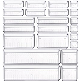 Criusia 22 Pcs Drawer Organizer Bins, Acrylic Non Slip Kitchen Drawer Organizers Storage Tray Divider, Multifunctional Storage for Cosmetics, Bathroom, Tools, Kitchen and Office | Criusia