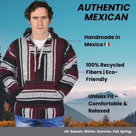 Mexican Baja Hoodie – Classic Drug Rug Pullover Sweater | Baja Hoodie for Men & Women | Mens & Plus Size Options Available Red-White