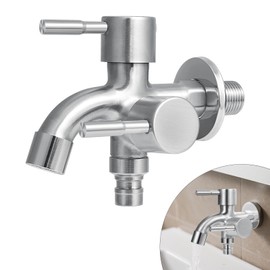 Double Tap, OJTOJT Stainless Steel Double Tap, 1/2 Inch Tap Washing Machine, Garden Tap - Ideal for Washing Machine, Garden, Kitchen & Bathroom