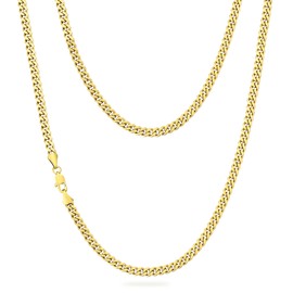 KRKC 14K Gold Chain Necklace for Men, Flat Diamond-Cut Miami Cuban Link Curb Chain for Men Women, Hip-Hop Anti-Allergies Chain 2/3/4/5mm, 18/20/22/24Inch
