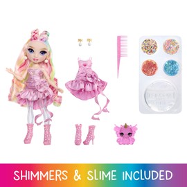 Rainbow High Rainbow Shimmers with Slime - Bella, Pink - 28cm Fashion Doll, Comes with a Slime Kit and a Pet Llama, Suitable for Children Ages 4+