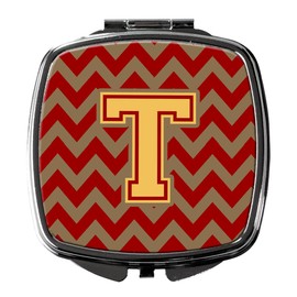 Caroline's Treasures Letter T Chevron Garnet and Gold Compact Travel Mirrors, Multicolor