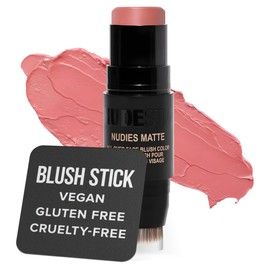 Nudestix Nudies Matte Cream Blush Stick 3-in-1 All Over Face Color - Blush Stick for Cheeks Eyes and Lips - Cream Blush for Cheeks w/Blending Brush (Naughty N' Spice)