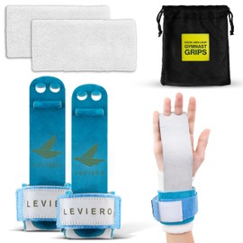 LEVIERO - Juego de empuñaduras de gimnasia para niñas, agarre de espiga con piel suave, correas de muñeca de gancho y bucle, y agujeros ajustables para los dedos, para todas las edades, (Aqua, 1)