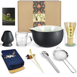 Artcome Bluestone Glaze Matcha Kit for Japanese Tea Ceremony, Bowl with Pouring Spout, Whisk, Tea Scoop, Matcha Powder Strainer, Matcha Tea Set For Making Usucha, Koicha and Matcha Latte (10 PCS)