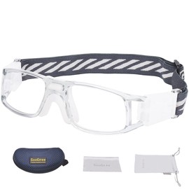SooGree Sports Running Glasses,Protective Eyewear Polarized glasses,Anti Fog Shock Absorption with Adjustable Strap(Grey Frame White Pad)