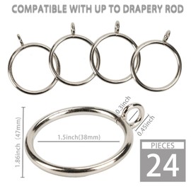 Curtain Rings with Eyelet for Curtain Rods 38mm Inner Diameter Metal Drapery Eyelet Curtain Rings 24 Pcs Silver TXZWJZ