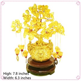 Feng Shui Citrine/Citrine Money Tree and Citrine Tree, Faucet Crystal Tree/Chinese Dragon Fortune Crystal Tree/Gift Tree … (Yellow)
