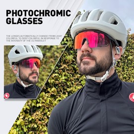 KAPVOE Bicycle Glasses, Photochromic Cycling Glasses, Sports Glasses, MTB Glasses, Men and Women, Clear MTB Road Bike Cycling Sports Glasses Red Black 01