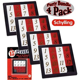 Schylling The 15 Puzzle (Number Slide Brain Teaser) with Clear Carry Case Party Bundle - 4 Pack