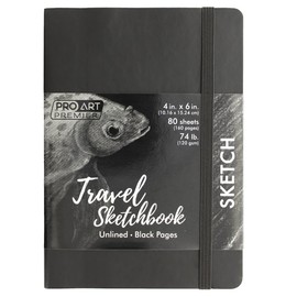 Pro Art Premier Sketch Book Travel 6"x 4" Black 74lb Black 80 Sheets, Sketch Book, Sketchbook, Drawing Pad, Pad, Drawing Paper, Art Book, Paper, Sketchbook for