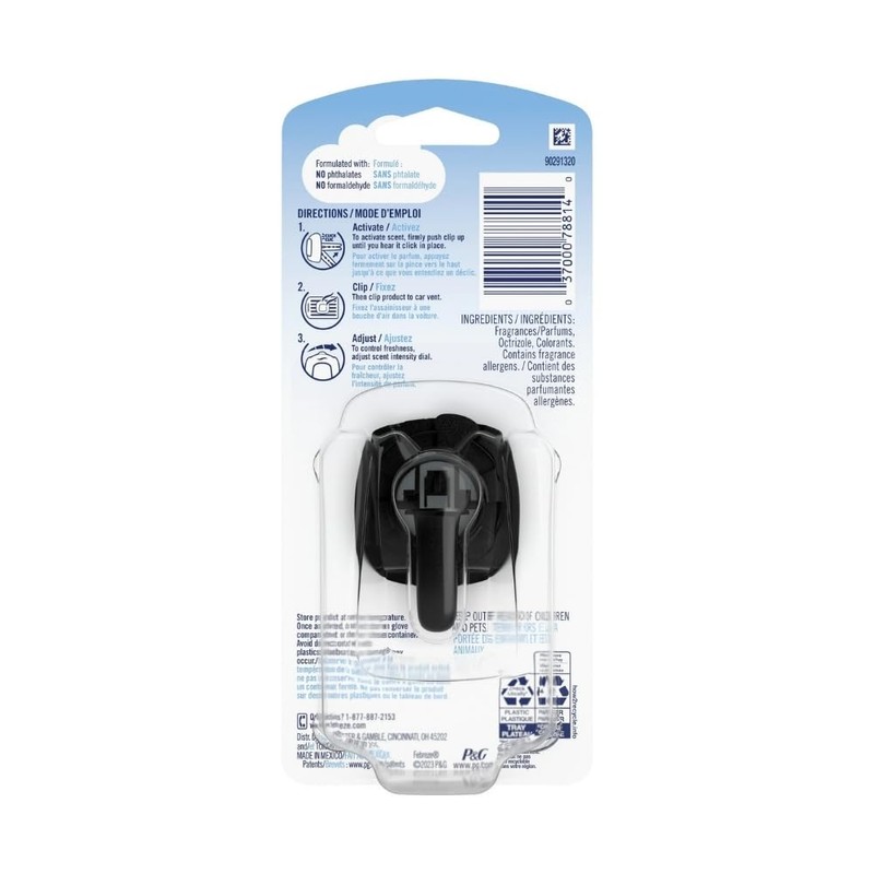 Febreze Car Air Freshener Vent Clip Platinum Ice Scent, Adjustable