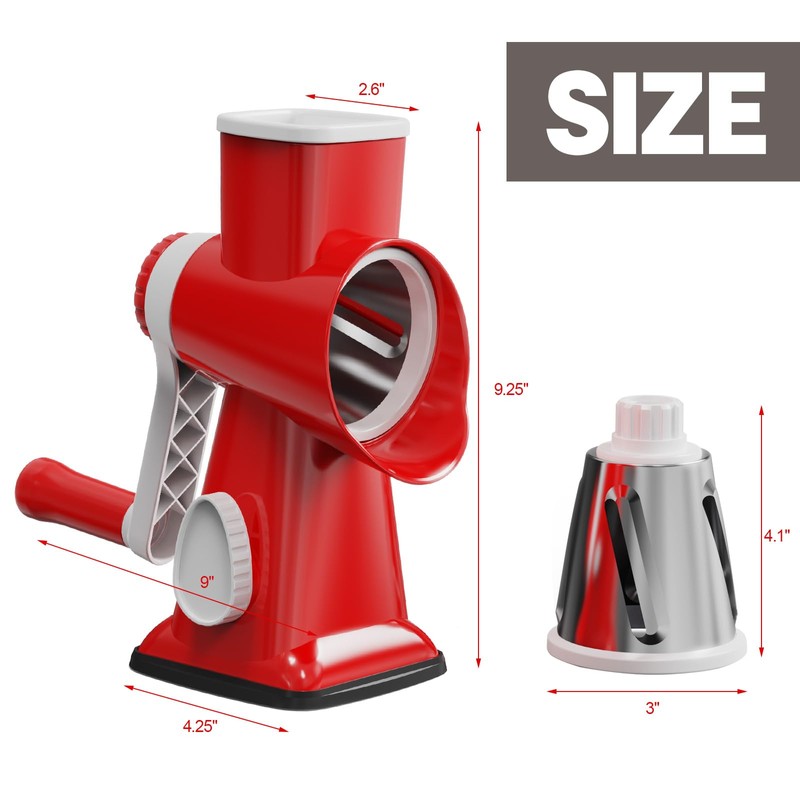 Cheese Grater Cheese Shredder with 3 Interchangeable Blades, Rotary Cheese