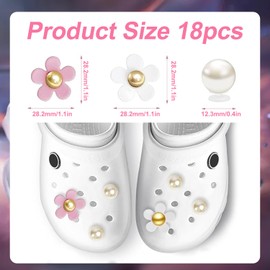 18PCS Pearl & Flower Shoe Decoration - Cool Trendy & Cute Shoe Charms with Crystal Rhinestone Pearls
