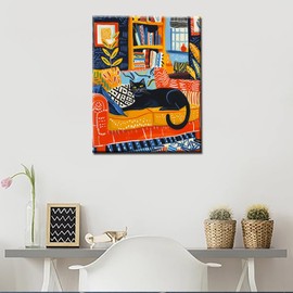 Tucocoo Cute Black Cat Sitting on Sofa Paint by Numbers Kits 16x20 inch Canvas Retro Style Batik DIY Oil Painting for Kids, Students, Adults Beginner with Brushes Acrylic Pigment Drawings(DIY Frame)