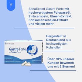 SanaExpert Gastro Forte with Pylopass, intestinal Treatment After antibiotics, bifido Bacteria, elm Extract, psyllium husks, Flaxseed (30 Capsules). Made in Germany.