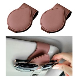 Wevdn 2 PCS Sunglasses Holder for Car Visor, Magnetic Leather Sunglasses Hanger Clip for Car Sun Visor, Automotive Visor Glasses Holder and Ticket Card Clip, Universal Car Accessories (Brown)