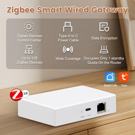 TONGOU Zigbee 3.0 Smart Home Wired Hub/Gateway, 5VDC 1A No Adapter,Suppprt Various Zigbee Devices via Smart Life/Tuya App,Zigbee Devices Control Center for Home Automation,with Type A to C Power Cable