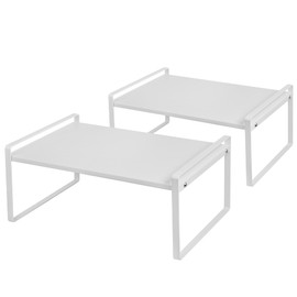 Nxconsu 2Pack Cabinet Shelves Stackable Shelf Organizer Rack Riser for Kitchen Cabinet Pantry Cupboard Counter Countertop Home Organization Storage Space Saver Heavy Duty Metal Nonslip White Wide