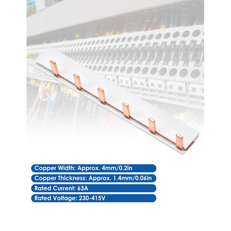 Tissting 6 Way Bus Bar, 63A 230-415V Copper PVC Insulated