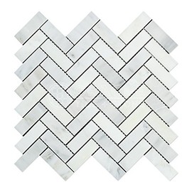 Carrara White Italian (Bianco Carrara) Marble 1 X 3 Herringbone Mosaic Tile, Polished