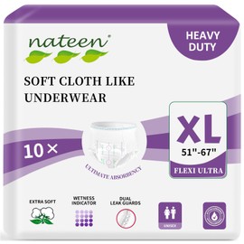 Nateen Flex Ultra Adult Incontinence Underwear for Women and Men, Ultimate Absorbency Adult Pull Ups for Heavy Incontinence, Soft and Breathable Comfort Adult Diapers - Extra Large, 10 Count