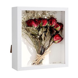 3D Square Frame, 20 x 20 cm, Wooden Shadow Box, Deep Picture Frame, Deep 3D Object Frame, 3D Object Frame Woods, 3 cm Inner Depth (White, Square)