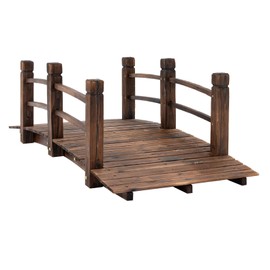 Koopee LEEXCCOS Higher Quality & Stronger Wooden Garden Bridge for Outdoors 5ft, More Durable Landscape Arch with Safety Railsm, 500lbs Capacity Decorative Pond Bridge (Stained Wood)