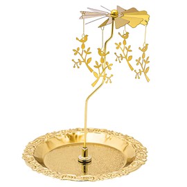 Rancco Spinning Candle Holder with Tray, Gold Candle Carousel, Heat-Powered Metal Candlestick Holders for Table Centerpiece, Wedding, Christmas, Valentine's Day, Party Decor (Bird on a Branch)